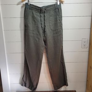 Athleta Olive Green 100% Linen Pants Women's sz 8